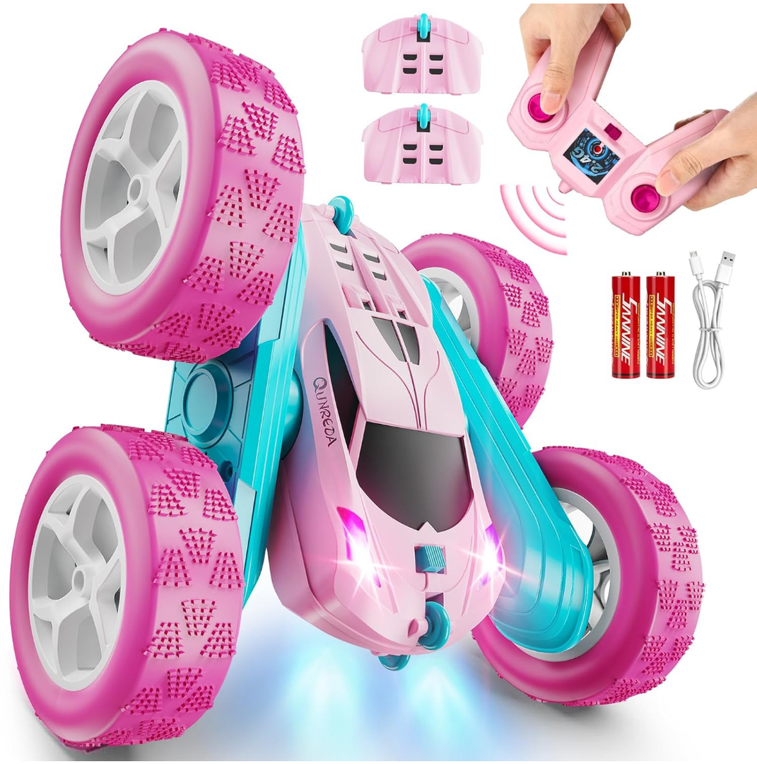 RC Cars, Pink Remote Control Car for Girls, 2.4 GHZ Double Sided RC Stunt Car 360° Rotating Remote Control Crawler with Headlights Car Toys for 6 7 8 9 10 11 12 Girls Birthday Gift