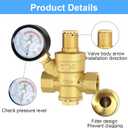 Water Pressure Regulator 3/4 inch with Gauge, Made of 100% High Hardness Brass, Adjustable Water Pressure Reducing Valve Water for Home DN20