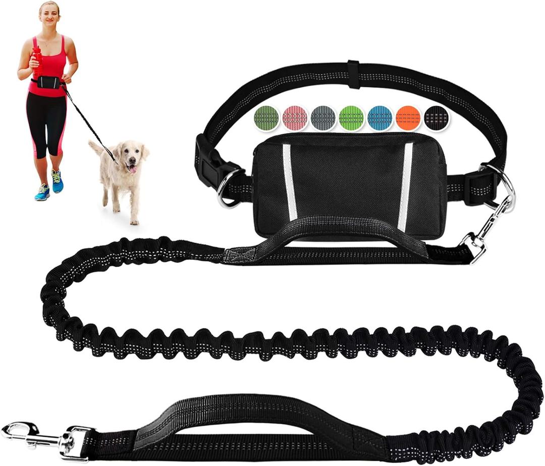 Hands Free Dog Leash, Waist Running Leash with Zipper, Walking Pouch for Medium Large Dogs, Dual Handle and Retractable Bungee for Training Jogging Hiking (Black/Black) Hands Free Dog Leash, Waist Running Leash with Zipper, Walking Pouch for Medium Large Dogs, Dual Handle and Retractable Bungee for Training Jogging Hiking (Black/Black)