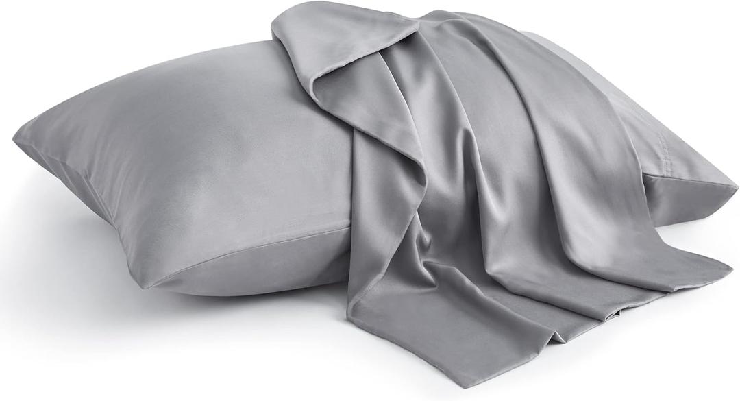 BEDELITE Pillow Cases Standard Size Set of 2, Rayon Derived from Bamboo, Cooling Pillow Cases for Hot Sleepers & Night Sweats, Breathable and Silky Soft Envelope Pillowcases(Silver Grey, 20"x26")