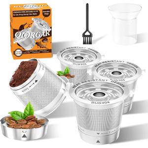 4 Pack Reusable K Cups for Keurig- All Stainless Steel Coffee Pods for Keurig 1 Prong Coffee Machine, No Seal Gasket, Non Plasic, Heat Safe, All in One Set