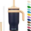 BJPKPK 18 OZ Insulated Travel Tumbler with Handle and Straw, Stainless Steel Water Bottle, Double Wall Vacuum Insulated Mug, for Work, Car, Travel, Navy Blue