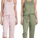 Real Essentials 2 Pack: Women’s Tank Top & Capri Pajama Set - Super-Soft Sleeveless Summer Loungewear, Small