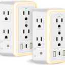 WBM Smart Multi Plug Outlet, Surge Protector, 6-Outlet Extender with 2 USB Charging Ports, USB-C & Night Light, 3-Sided Power Strip with Adapter Spaced Outlets - 2 Count, White