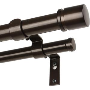 Double Curtain Rod 72 to 144 Inch, HOTOZON 1 Inch Heavy Duty Curtain Rods for Windows, Telescoping Double Drapery Rod with Simple Cap Finials, Bronze