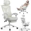 Ergonomic Office Chair with Footrest - Adjustable Lumbar Support & Headrest, 90-160 Reclining Mesh Back Computer Chair - Home Office/Gaming, 350lbs Capacity (Light Grey)