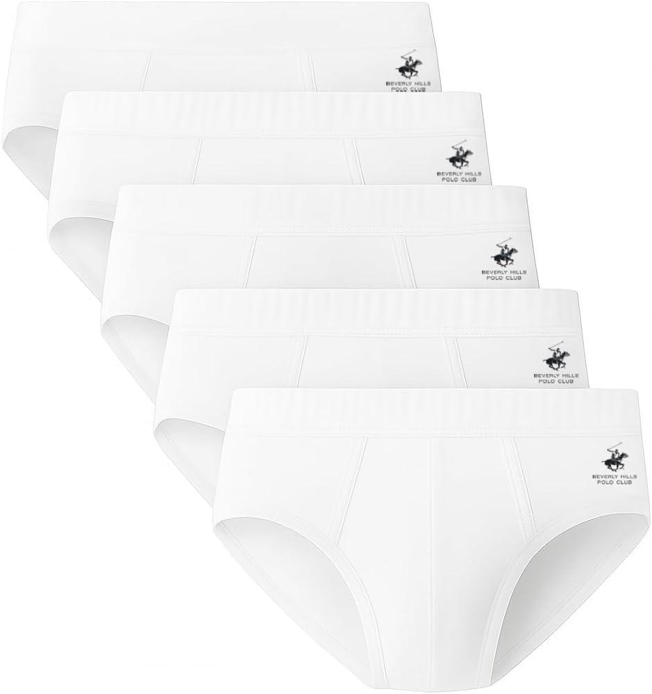 Beverly Hills Polo Club Men's Beverly Hills Polo Club Men's 5 Pack Low Rise Brief (Medium, White)