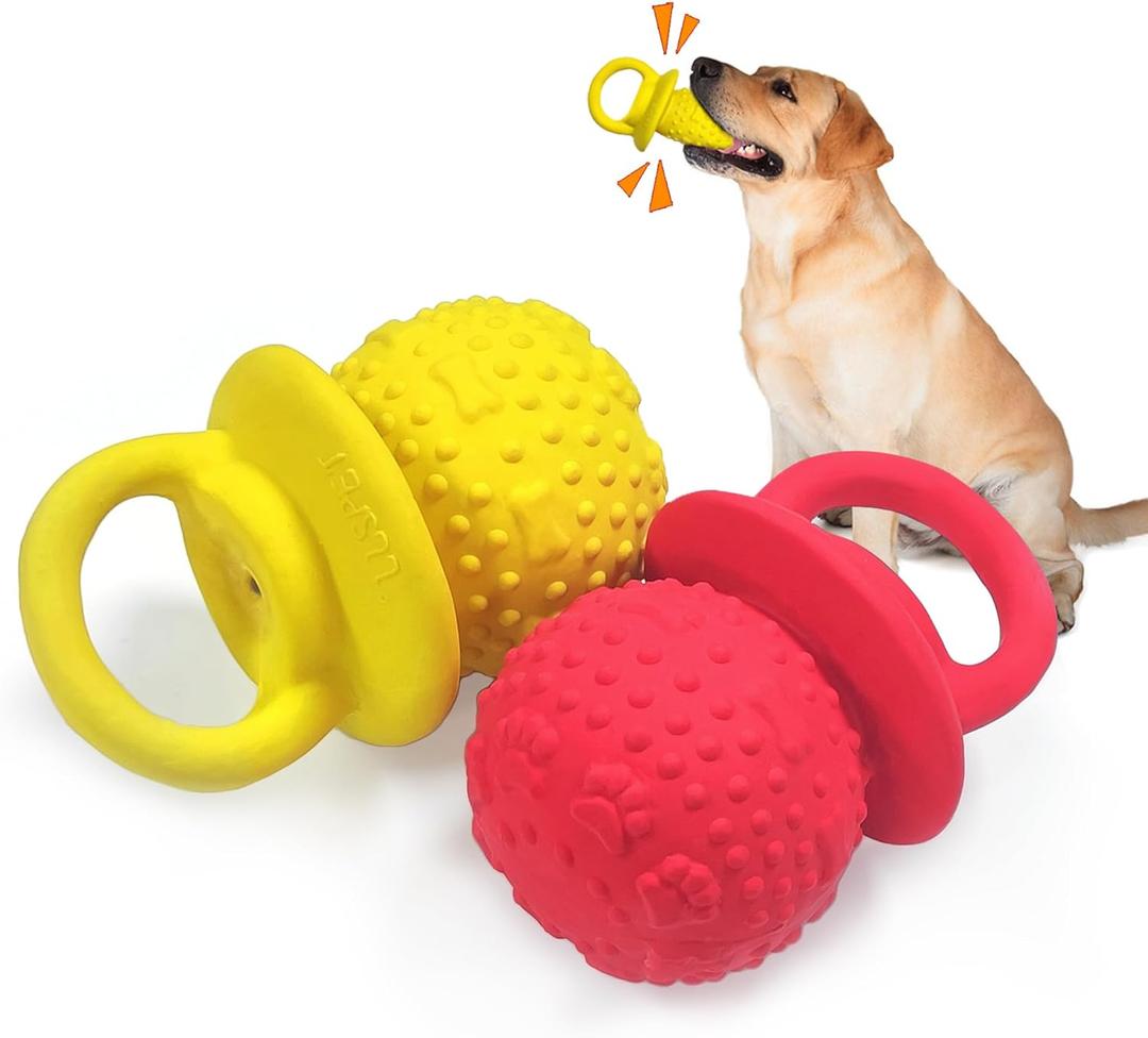 Latex Chew Dog Toys, Novelty Squeaky Pacifier Dog Toys for Teething Puppies, Mild Chewing Small, Medium, Large Dogs, Pet Dogs Supplies Newborn Puppy Gift (2 Pcs, Red+Yellow