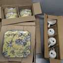 222 Fifth Adelaide Yellow 16-Piece Floral Porcelain Dinnerware Set | Microwave and Dishwasher Safe Dining Set for 4 | Stackable & Chip-Resistant Plates Bowls and Cups | Gift for Housewarming & Wedding