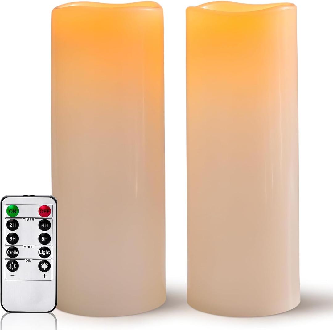 5" x 14" Large Waterproof Outdoor Flameless Candles Battery Operated LED Pillar Candles for Indoor Outdoor Lanterns, Off White, Long Lasting, Set of 2