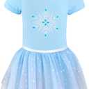 EQSJIU Unicorn Ballet Leotards with Tutu for Girls Toddlers Dance Cotton Tulle Skirts Dress (6-7 Years, Light Blue)