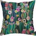 EKOBLA Watercolor Cactus Throw Pillow Cover Green Plants Succulent on Desert Exotic Blossom Cozy Square Cushion Case for Men Women Boys Girls Room Home Decor Cotton Linen 18x18 Inch (Multi-a61)