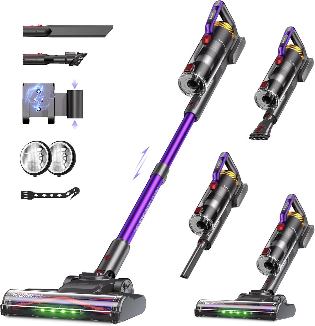 UNINELL HOME UV2 Cordless Vacuum Cleaner, 48000Pa/550W Vacuum Cleaners for Home, Lightweight Stick Vacuum with 65Mins Runtime, Self-Standing&Wall Mount Charging, Tangle-Resistant Vacuum for Pet Hair