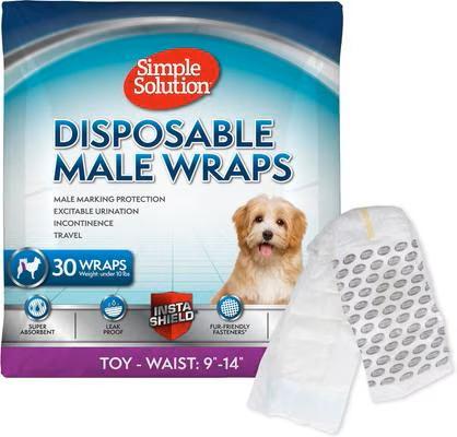 Simple Solution Disposable Male Wraps, Absorbent Leak Proof Belly Bands for Dogs, Incontinence Aid, Puppy Training, Marking Control, and Travel Protection, Toy Dogs, 9–14 Inch Waist, 30 Count Simple Solution Disposable Male Wraps, Absorbent Leak Proof Belly Bands for Dogs, Incontinence Aid, Puppy Training, Marking Control, and Travel Protection, Toy Dogs, 9–14 Inch Waist, 30 Count