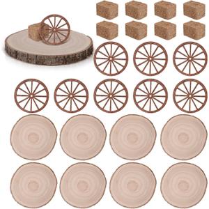 24PCS Western Party Decorations Mini Cowboy Centerpieces Wagon Wheel Crafts Wooden Plate Mini Hay Bales Vintage Table Centerpieces Supplies for Western Cowboy Theme Birthday Wedding Party Favors Decor