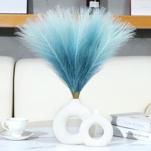 Faux Pampas Grass Decor 17.7 Inch 30pcs, Pompas Grass Flower Arrangement and Vase Filler Artificial Pampas Grass Short Decor for Boho Home Wedding Decoration (Gradient Blue)