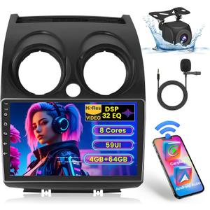 [8 Core 4G+64G] Android Car Stereo for Nissan Rogue Sport 2007-2015 with Wireless Carplay Android Auto, 9 Inch HD Touchscreen Car Radio with GPS WiFi Bluetooth5.0 FM/RDS EQ DSP SWC