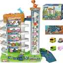 Kids Multi-Level Car Ramp Playset, ABS Plastic Track Set with Mini Cars, Crane & Spiral Tracks, Gift Toy for Boys and Girls Ages 3-6 (Dinosaur Base)