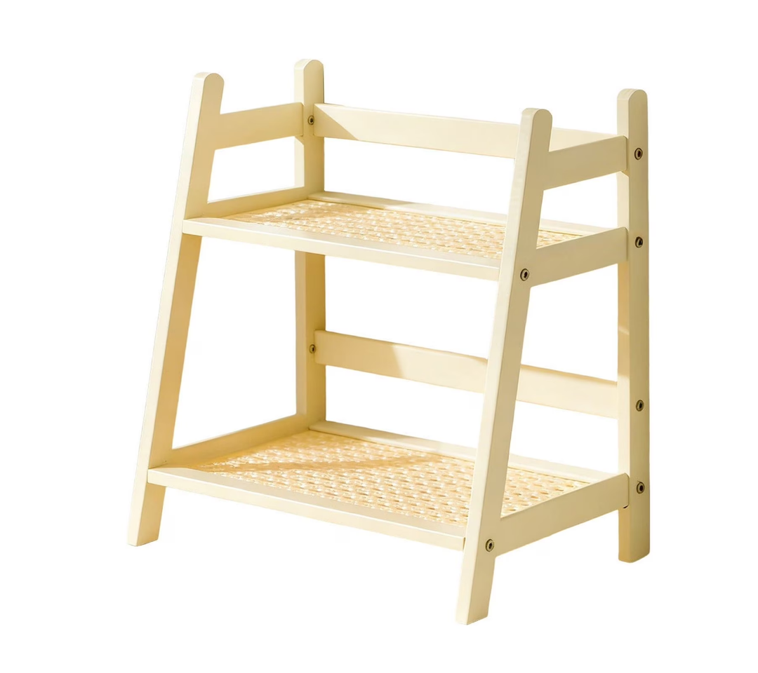 D-werack Coffee Station Organizer, Bamboo Mug Holder Countertop, Kitchen Counter Shelf for Tea Coffee Bar Accessories, Matcha Stand, Cup Display, Condiment Storage Rack, 2 Tier, White