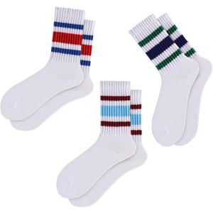 Forwe 3/5 Pairs Retro Crew Socks for Women Striped Socks Slouchy Sports Casual Tube Socks (One Size, Classic Multicolor 3pairs)