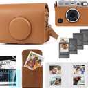 CAIYOULE Case for Fujifilm Instax Mini EVO, Protective PU Leather Carrying Bag with Mini Photo Pouch, Album, Frames, Screen Protector Accessories Kit - Vintage Brown