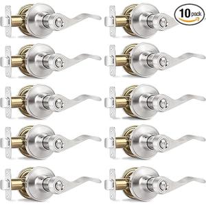 10 Pack Privacy Door Levers Brushed Nickel Door Handles, Wave Style Reversible Keyless Door Handles, Heavy Duty Interior Door Knobs for Bedroom Bathroom Doors