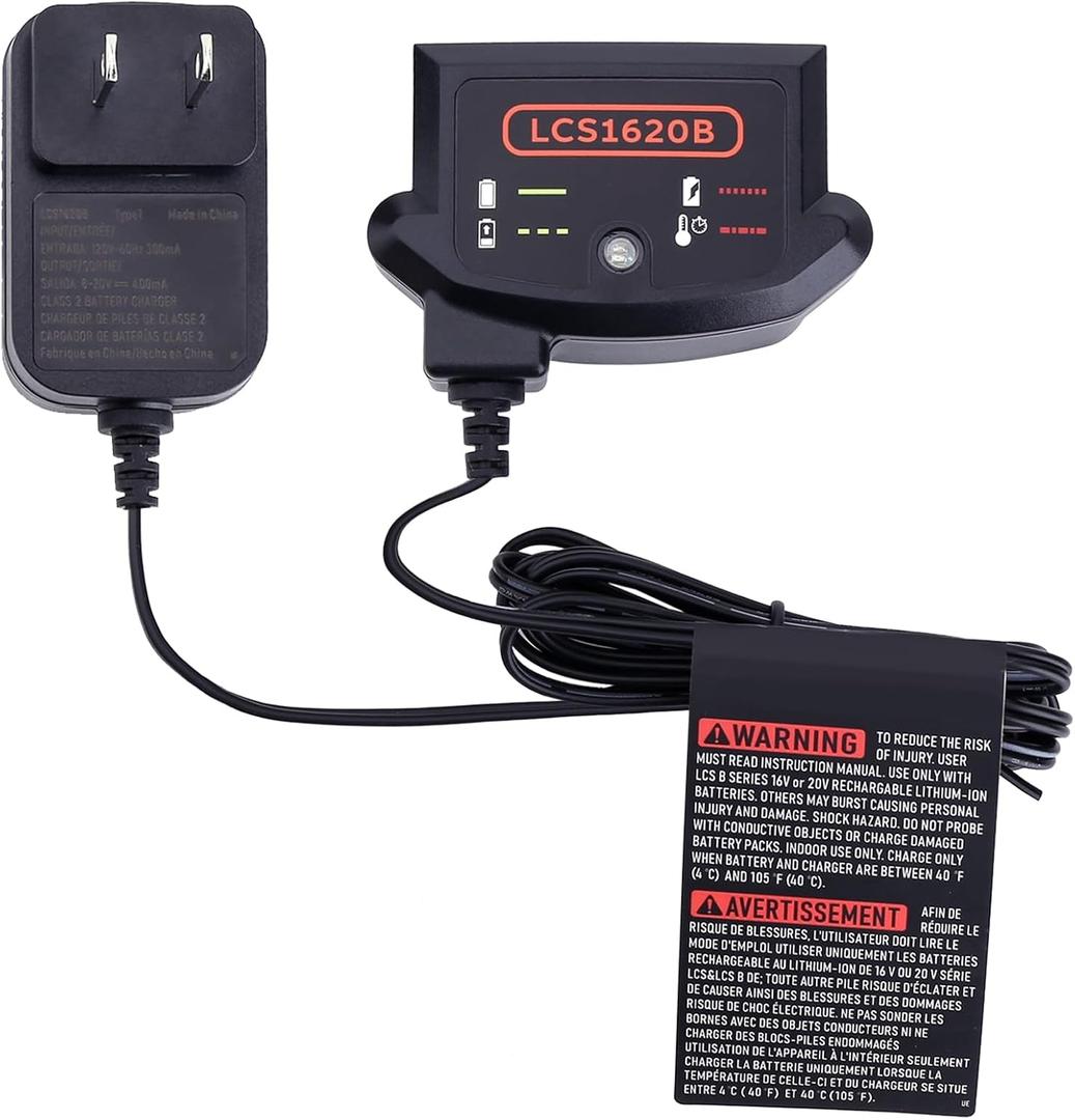 LCS1620B Compatible with Black and Decker 20V Lithium Battery Charger, Compatible with Black and Decker 12V and 20V MAX Battery LBXR20