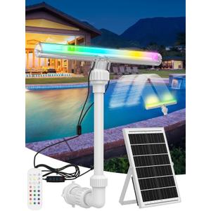 Solar Pool Fountain with 15-Color 10-Mode LED Lights, Above/Inground Pool Fountain Waterfall with Remote & Solar Panel, Adjustable Pool Sprinkler Relaxation & Cooling 1020F