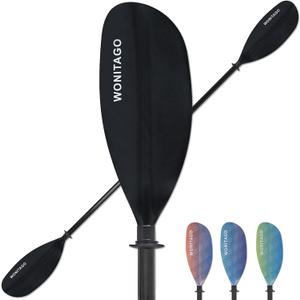 WONITAGO Adjustable Kayak Paddle with Fiberglass Shaft and Nylon Blade | Lightweight and Floating Kayak Oar for Adults, 3-Piece, 230-250 cm/90-98 in, Black