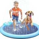 59IN Dog Splash Pad, Durable Non-Slip Pet Water Mat for Dogs and Kids, Leakproof Outdoor Sprinkler, Thick Material, Easy Setup, Blue Round Design