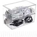 Yesesion Clear Plastic Storage Bins with Lid, Large Cable Organizer Box with Lid and 20 Wire Ties, Adjustable Electronic Cord Management Case for Desk Drawer, Home Office, Art Crafts Supply (2 PACK)