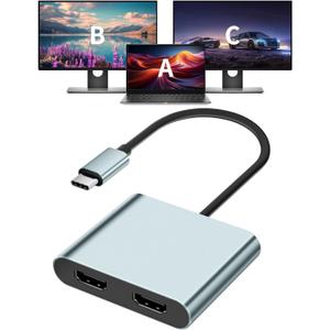 USB C to Dual HDMI Adapter, 4K@60Hz Type-C to HDMI Splitter for Dual Monitors Extend Display for MacBook Pro/Air, Dell XPS 13/15/17, HP, Lenovo, Samsung Galaxy, Surface Type C Laptop