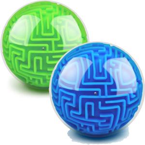 Sumind 2 Pieces 3D Puzzle Maze Ball 4 Inches Sphere Magic Brain Teasers Memory Sequential Educational Puzzle Gifts for Christmas for Adult Challenge Lovers(Blue, Green)