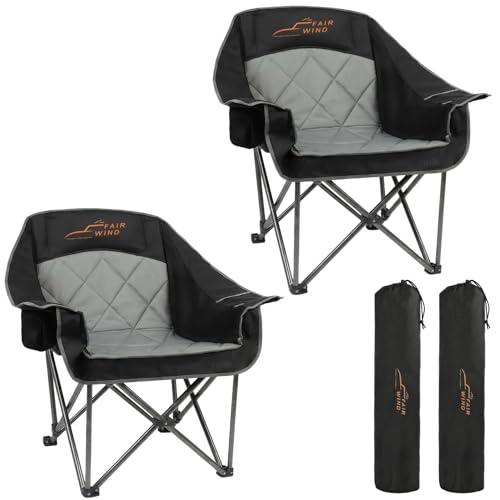 FAIR WIND 2 Pack Oversized Padded Camping Chair Heavy Duty Quad Fold Arm Chair Portable for Outdoor - Support 500LBS, Black