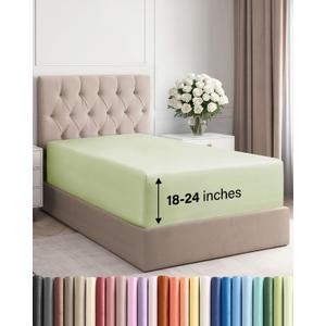 Extra Deep Twin Fitted Sheet - Hotel Luxury Single Fitted Sheet Only - Easily Fits 18 inch to 24 inch Mattress - Ultra Soft, Wrinkle Free w/Extra Deep Pockets - Breathable & Comfy - Light Sage Green