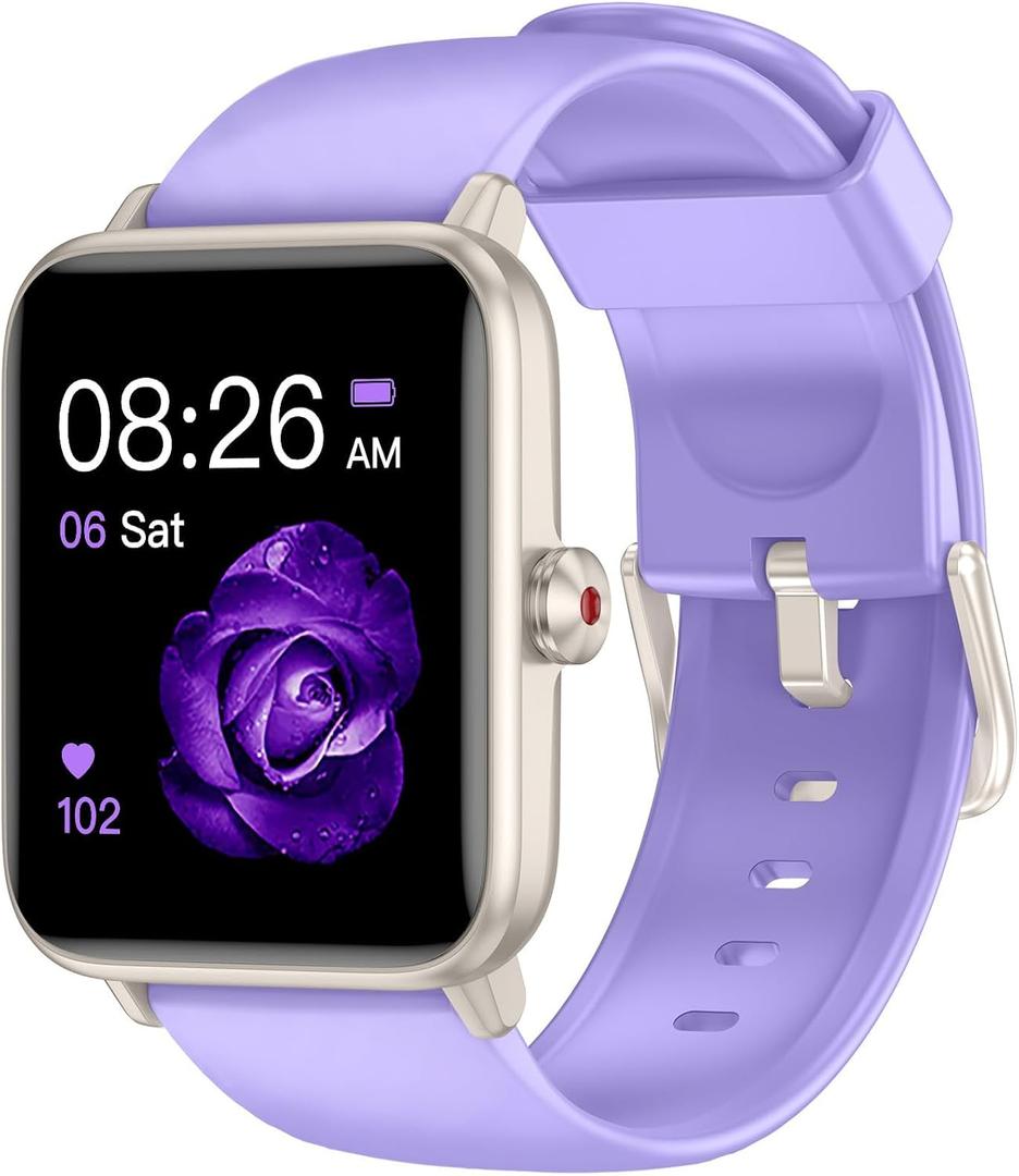 Smart Watch, Fitness Tracker with Heart Rate Monitor, Blood Oxygen, Sleep Tracking, 1.5 Inch Touchscreen Smartwatch for Android iOS Swimming Waterproof Pedometer Step Calories Tracker for Women Men (Light Purple)