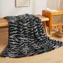 XeGe Luxury Faux Fur Throw, Soft 50x60 Zebra Print Fluffy Blanket, Shaggy Plush Decorative Farmhouse Couch Throw, Cute Furry Fuzzy Blanket for Sofa Bed, Zebra Print Grey