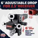 Vehiclex 8" Adjustable Drop Hitch for 2.5" Receiver, Tri-Ball & Tow Hook