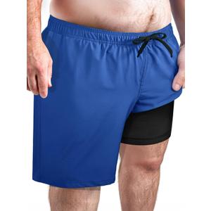Arcweg Men's Big and Tall Swim Trunks Plus Size Swim Trunks Quick Dry Board Shorts with Compression Liner and Zipper Pockets 4XL, Dark Green