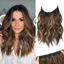 REECHO Invisible Wire Hair Extensions with Thinner Softer Lace Weft (Chocolate Brown with Blonde Highlights, 12 Inch (Pack of 1))