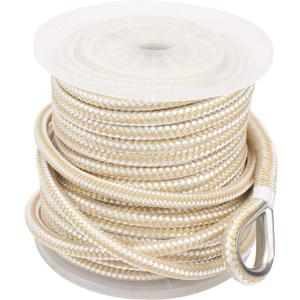NovelBee 5/8 Inch X 200 Feet Double Braid Nylon Anchor Line with Stainless Steel Thimble and Plastic Chuck (White/Gold)