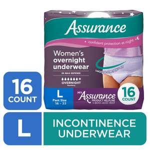 Assurance Women's Overnight Incontinence and Postpartum Underwear, L, Ultimate Absorbency, 16 Count