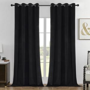 Joydeco Black Blackout Curtains 120 Inch Long, Luxury Thermal Black Velvet Curtains for Bedroom & Living Room, 100% Blackout Velvet Drapes 2 Panels, Grommet Top (52W x 120L)