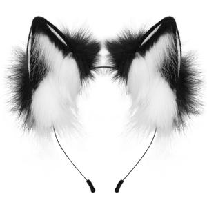 HAOAN Handmade Faux Fur Fox Wolf Ears Headband Halloween Christmas Cosplay Party Costume Accessories
