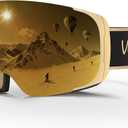 Ski Goggles for Men Women Adult & Youth, OTG Snowboard Goggles Anti Fog, Snow Goggles UV Protection Wide Vision (Yellow Frame/Revo Golden Lens (Vlt 13.0%))