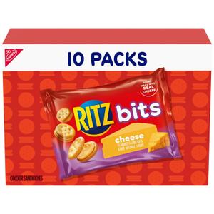 RITZ Bits Cheese Sandwich Crackers, Lunch Snacks, 10 Snack Packs (EXP 05/19/26)