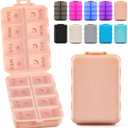 Foldable Weekly Pill Organizer 2 Times a Day with 2 Extra Compartments - Etched Labels - Portable 7 Day AM PM Medicine Box, Week Daily Travel Pill Case Holder Dispenser for Vitamin, Supplement - Pink