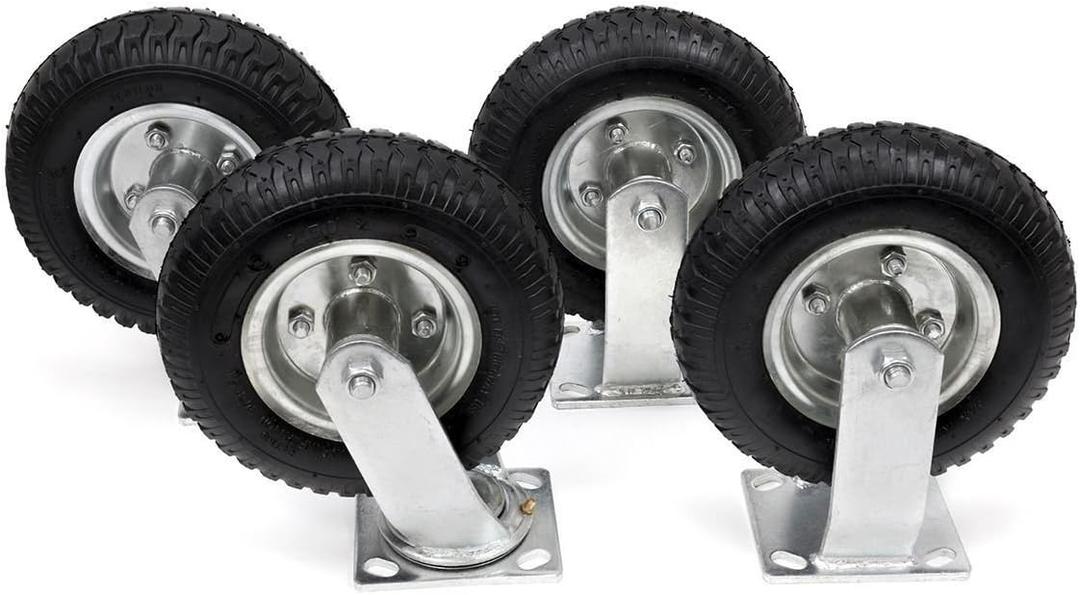 XtremepowerUS 8" inch Pneumatic Caster Set of (4) Large Size Tire Heavy Duty 2-Swivel / 2 - Rigid Furniture Workbench Cart Farm Garden Lawn