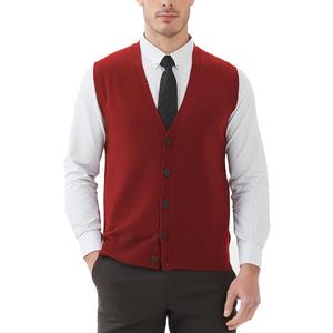 Kallspin Men's Sweater Vest Wool Blend V-Neck Button Sleeveless Cardigan Vest Sweater, Large