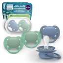 Philips Avent Ultra Soft Pacifiers - Orthodontic Design, for Babies 6-18 Months, Flexible Shield, Silicone Symmetrical Nipple, BPA-Free, 2 Sterilizing Cases, 4 Pack, SCF091/51 (blue)